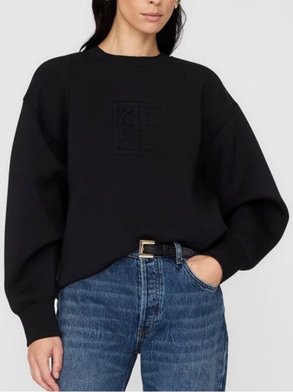 ANING BING Alto Black Crewneck Scuba Sweatshirt - Size Medium